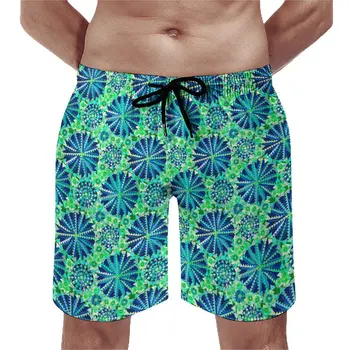Impressão Tribal Mandala Board Shorts de Verão, o Azul e o Verde de Praia Casual Calças Curtas de Esportes Fitness Secagem Rápida Padrão de sungas
